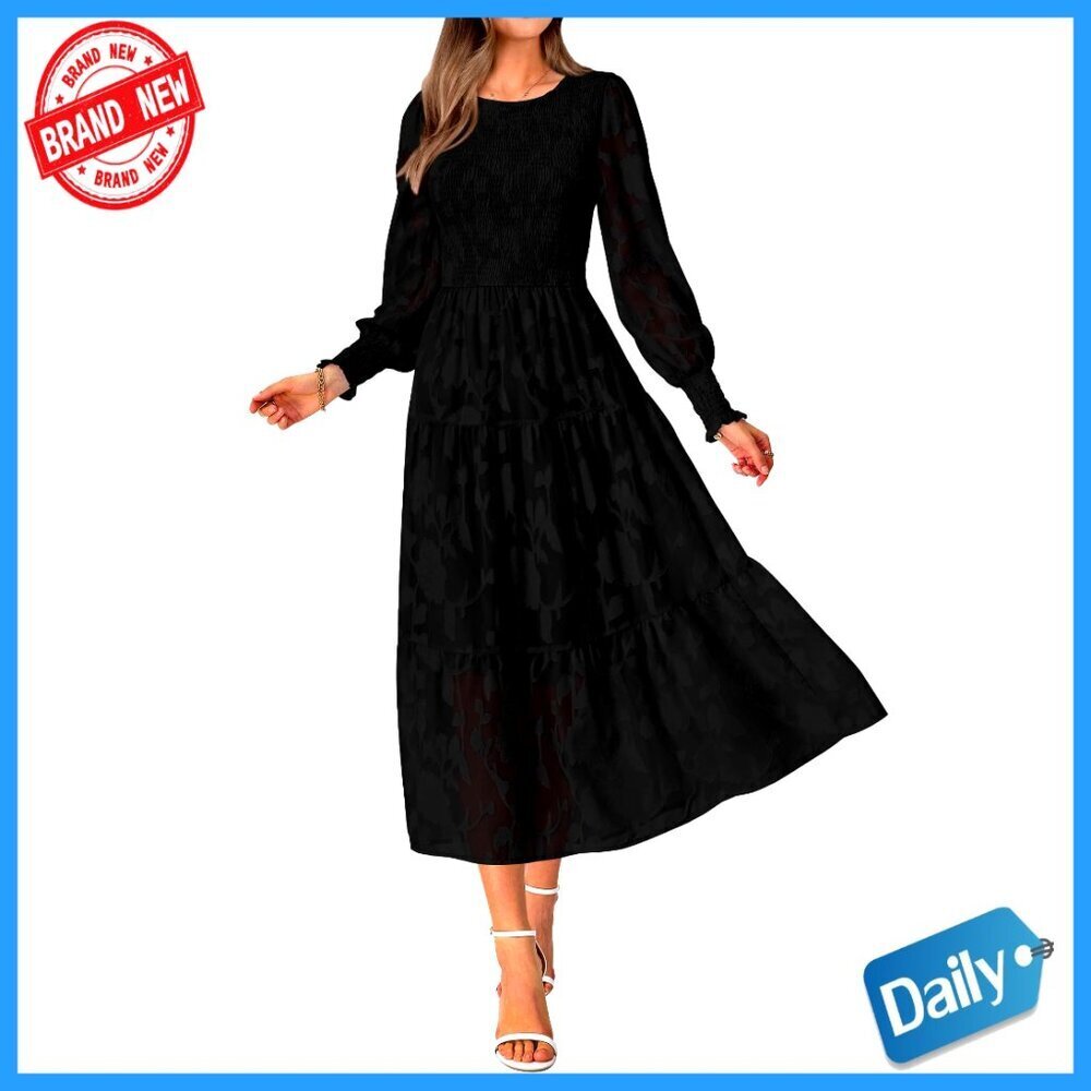 Floral Maxi Dress Long Sleeve Boho Elegant Wedding Guest Tiered Smocked